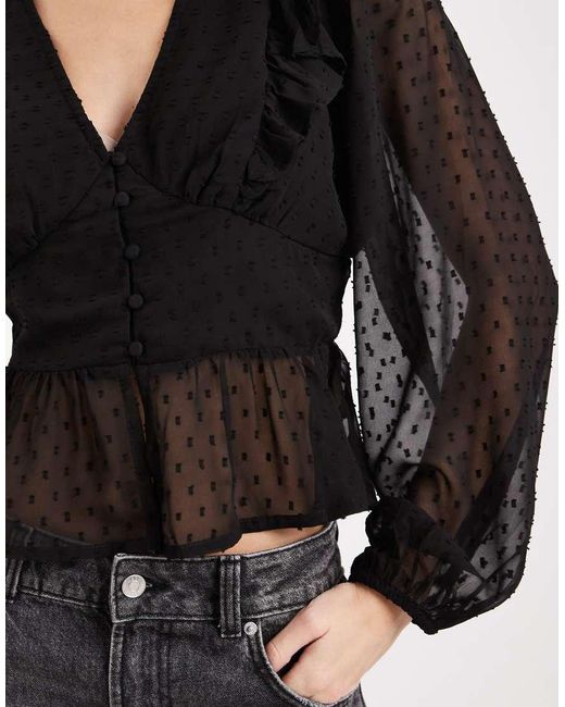 Wednesday's Girl Black Wednesdays Girl Chiffon Dobby Long Sleeve Top