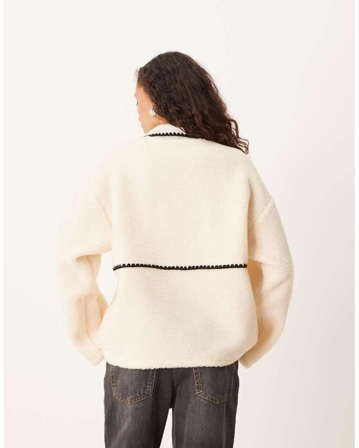 ASOS Natural Borg Fleece Pullover Sweat With Blanket Stitch Detail