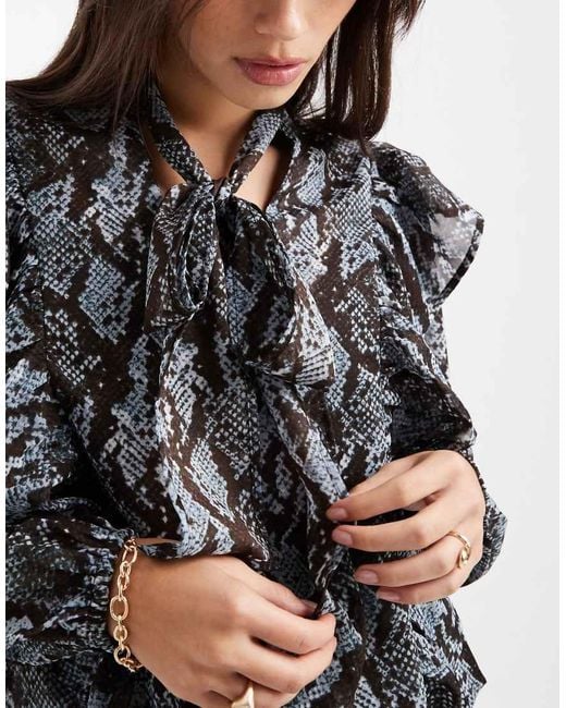 Wednesday's Girl Black Chiffon Ruffle Blouse With Scarf