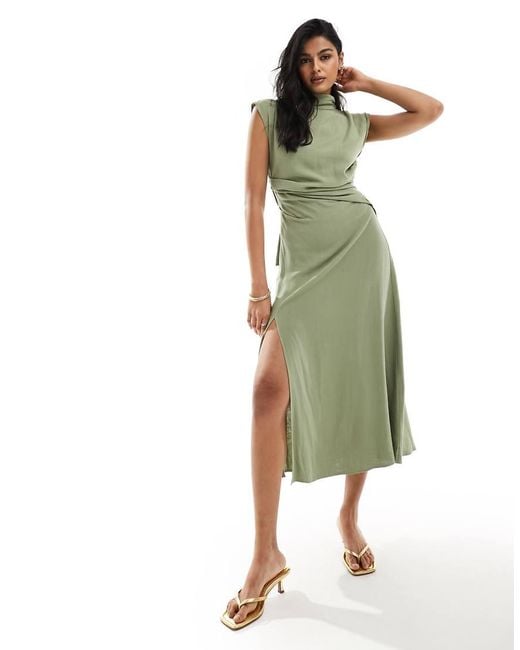 chinese dress ladies ASOS Green Crinkle Maxi Dress UK 18