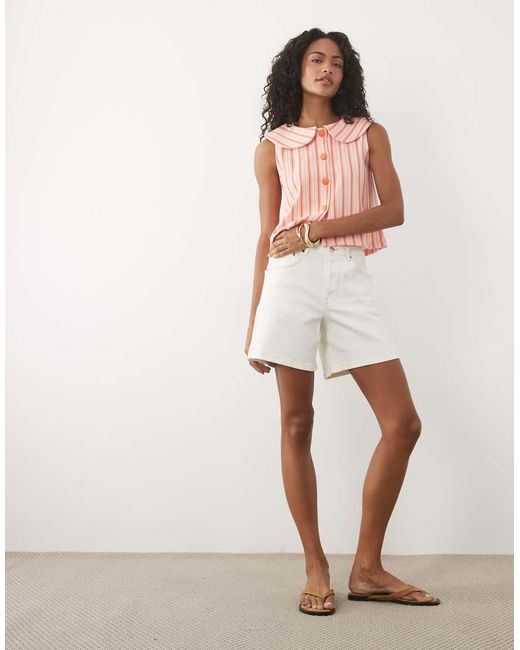Miss Selfridge Brown Peter Pan Collar Button Through Tank