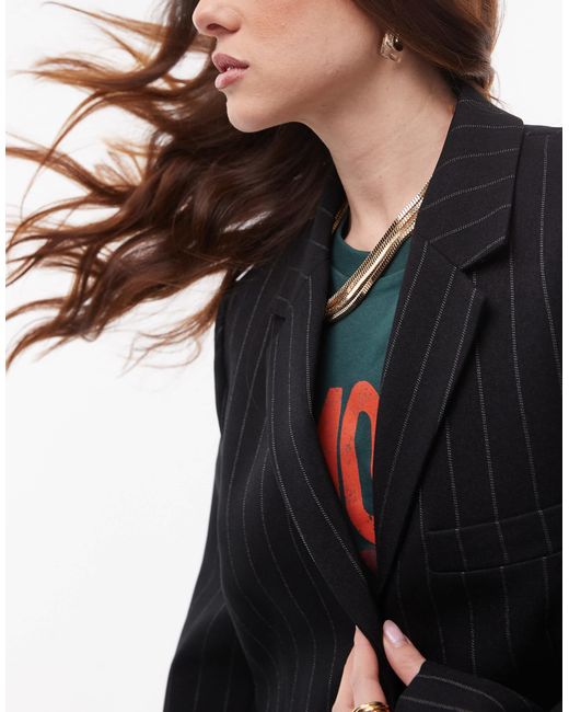 High break - blazer ajusté - à fines rayures TOPSHOP en coloris Black
