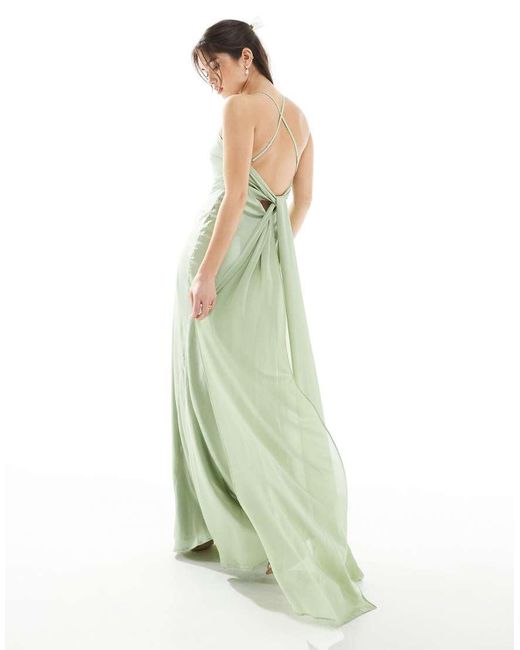 TFNC London Green Bridesmaid Cami Satin Maxi Dress With Chiffon Tie Back