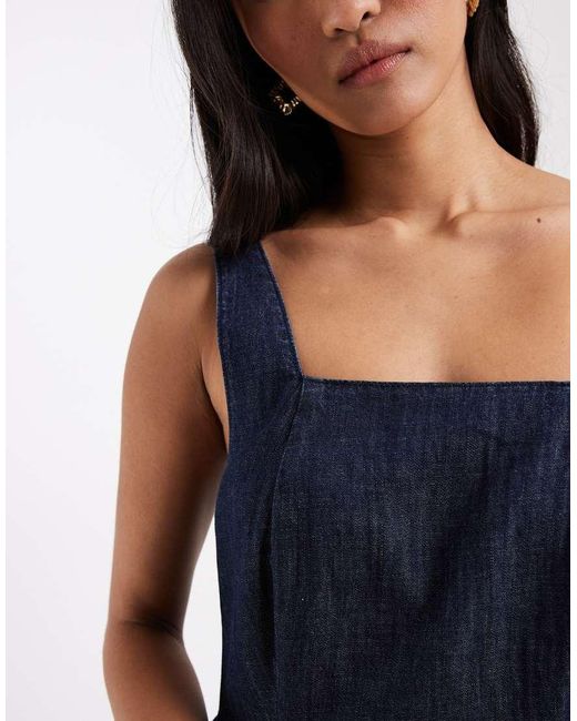 New Look Blue Square Neck Denim Midi Dress