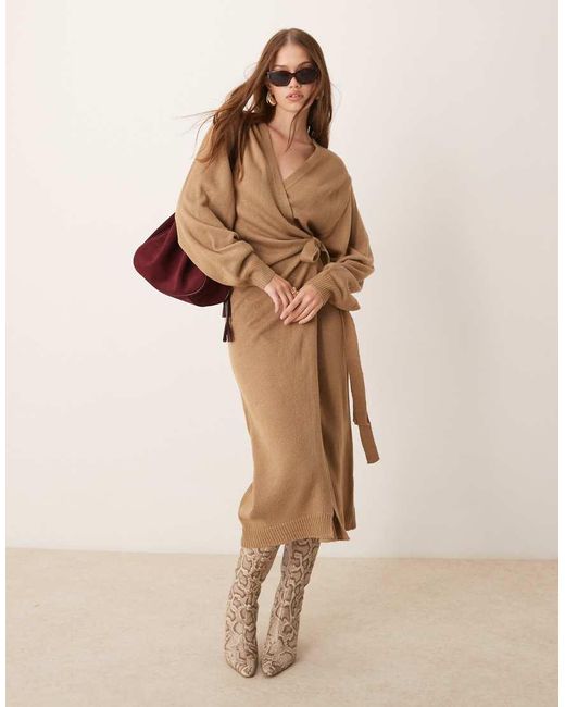 Pretty Lavish Natural Beau Wrap Knit Midaxi Dress