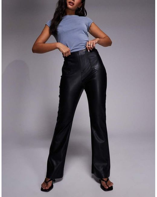 River Island Blue Patch Pocket Faux Leather Bootcut Trousers