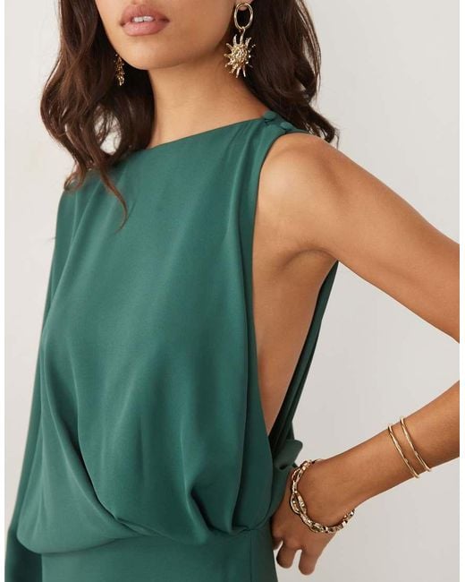 ASOS Green One Shoulder Drape Back Column Maxi Dress