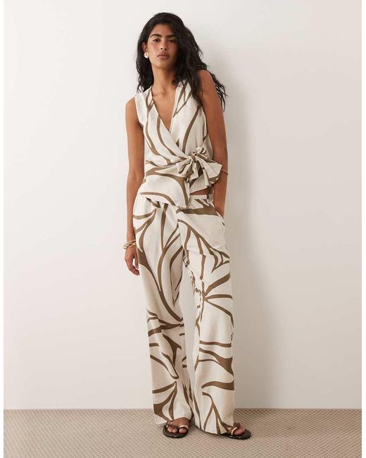 Vila Natural Linen Touch Wide Leg Trousers Co-ord