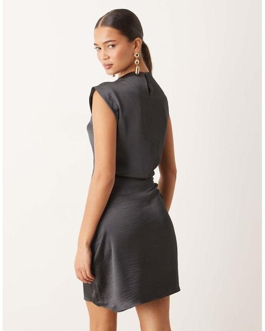 Mango Black Ruched Side Satin Sleeveless Mini Dress