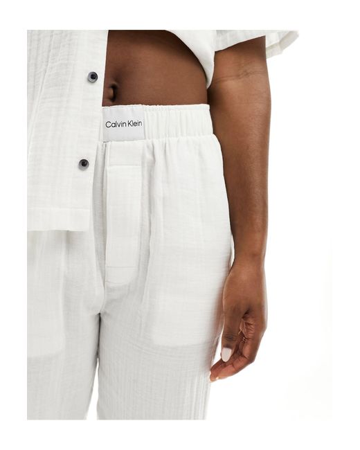 Calvin Klein White Textured Cotton Sleep Pants