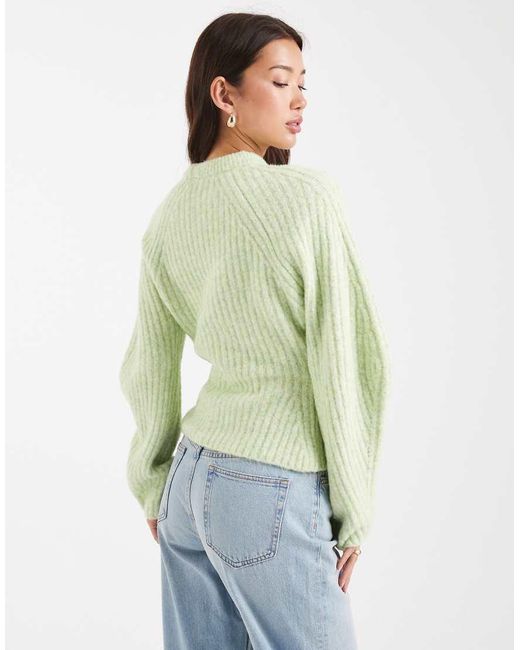 ASOS Green Knitted Rib Waisted Jumper With Banana Sleeve