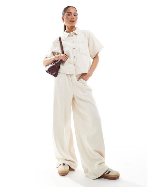 Pieces White – strukturierte hose aus rauem baumwoll-twill