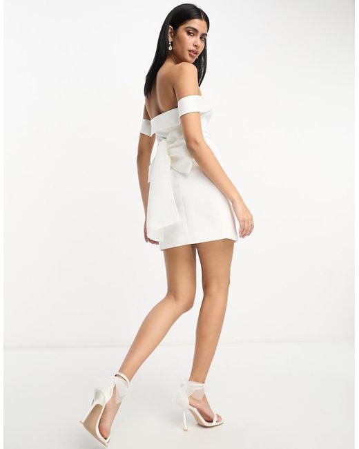 Miss Selfridge White Bridal Bardot Mini Dress With Bow Back