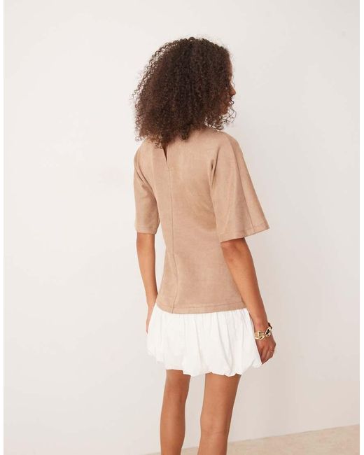 ASOS Natural Suedette T Shirt Mini Dress With Bubble Hem