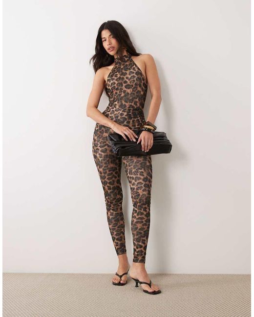 Ruched & Ready Multicolor Sculpting Mesh Racer Halterneck Sleeveless Catsuit