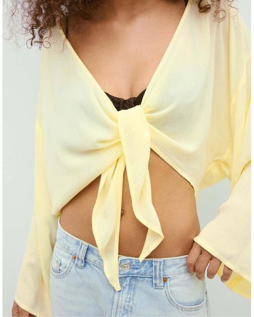 Stradivarius Yellow Flowing Open Blouse