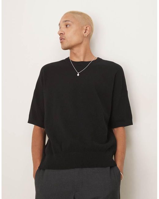 Camiseta Negra Extragrande De Punto Texturizado De Piqué De ASOS de hombre de color Black