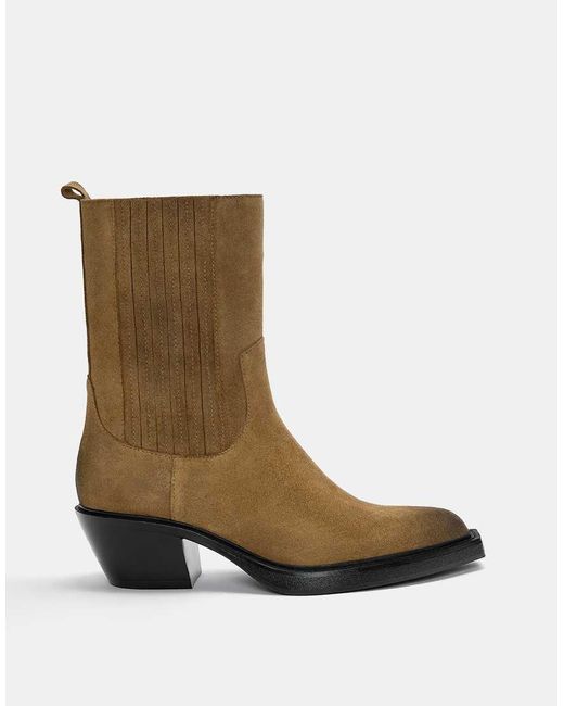 Pull&Bear White Leather Cowboy Ankle Boots