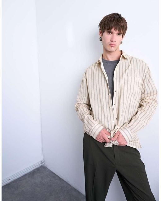 Camisa A Rayas Holgada De Manga Larga De -Neutro Topman de hombre de color Gray