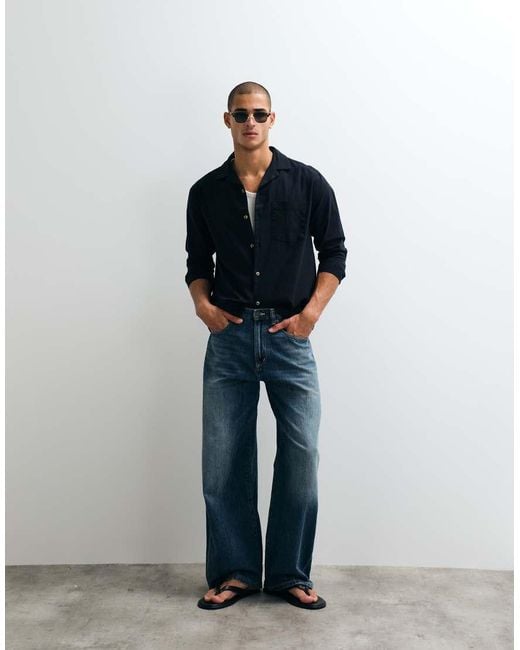 ASOS Blue Co-ord Relaxed Revere Shirt With Linen for men