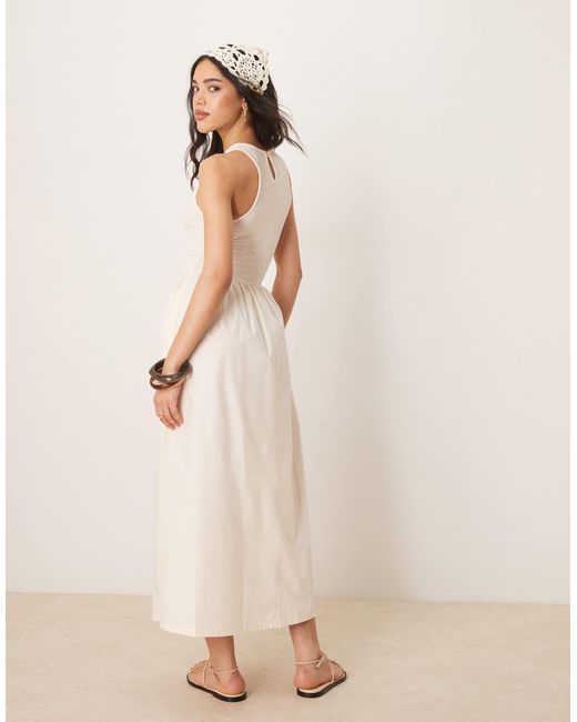 ASOS Natural Racer Crinkle Bodice Poplin Skirt Midi Dress