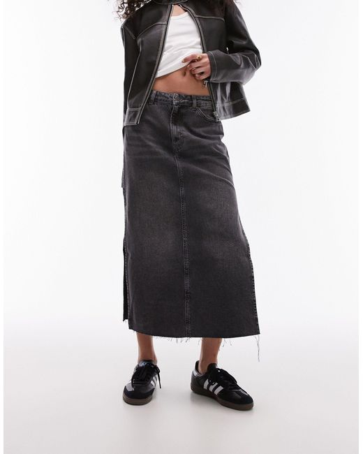 Asos design - jupe mi-longue en jean fendue sur le côté - délavé TOPSHOP en coloris Black