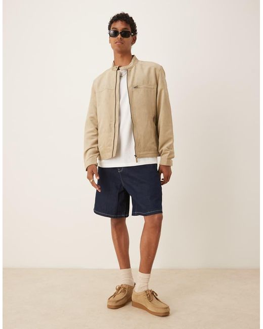 Mango Natural Suede Look Biker Jacket for men