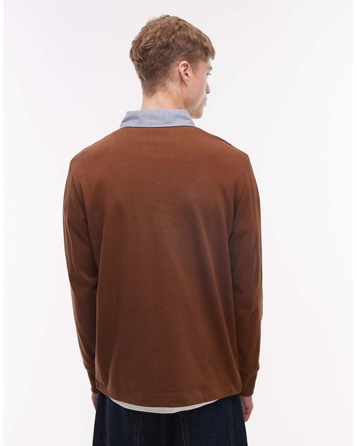 Gant Brown Chambray Smart Collar Heavy Rugby Polo Shirt for men