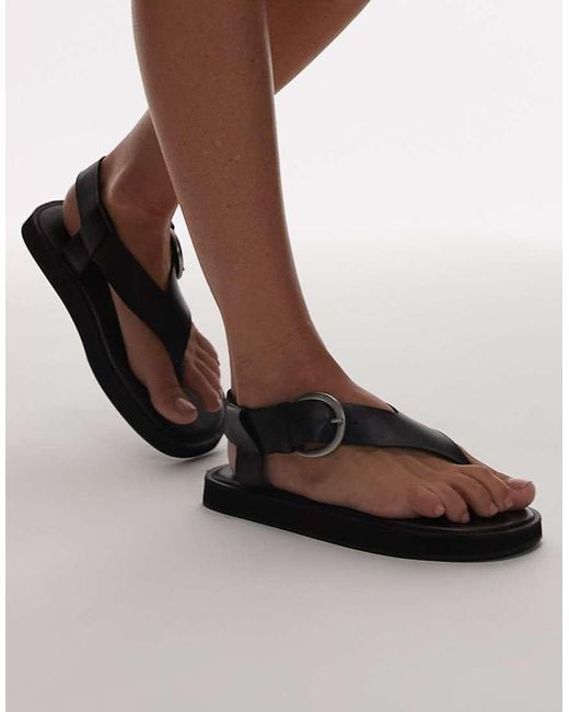 TOPSHOP Brown Kam Real Leather Toe Thong Flat Sandals