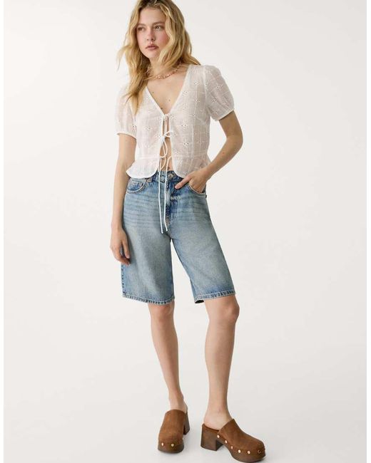 Stradivarius Blue D95 Bermuda Jorts