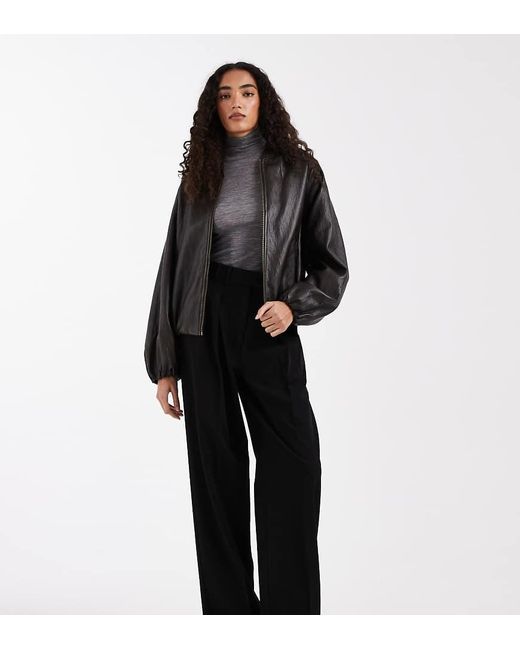 ASOS Black Tall Tailored Wide Leg Trousers With Pleat Detail