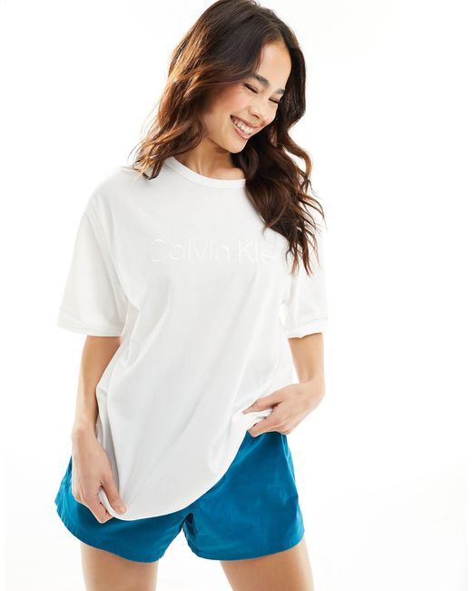 Calvin Klein White Pure Cotton T-shirt And Shorts Sleep Set