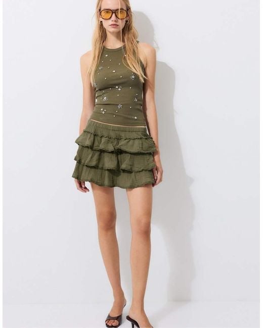 Stradivarius Green Jewelled Racerback Top