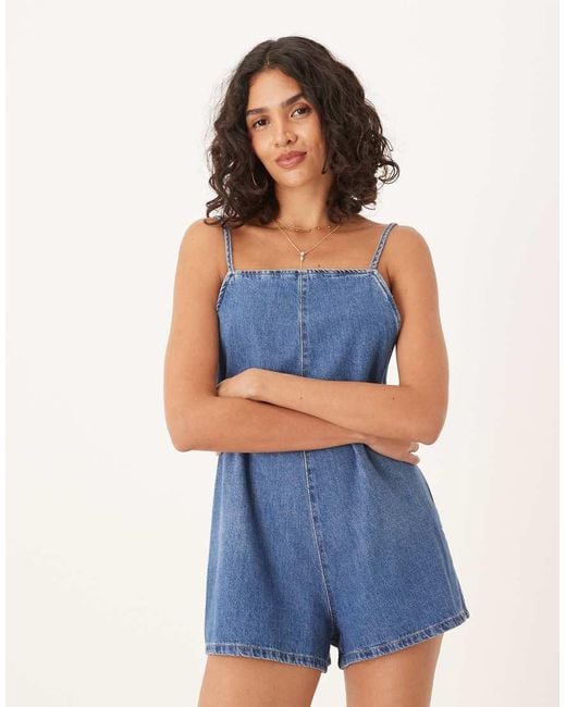 ASOS Blue Denim Square Neck Playsuit