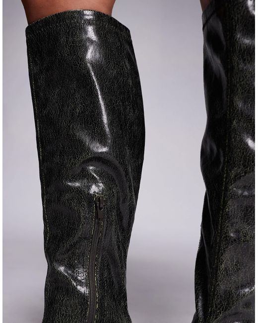 Public Desire Black Scorpion Square Toe Heeled Knee Boots