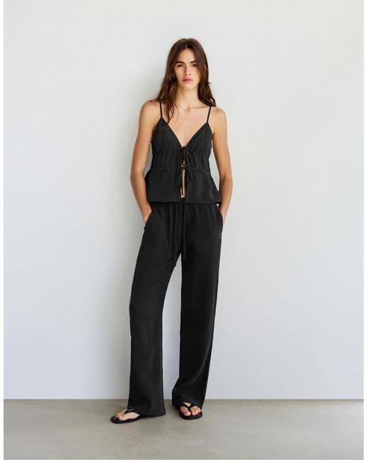 Pull&Bear Black Textured Strappy Top