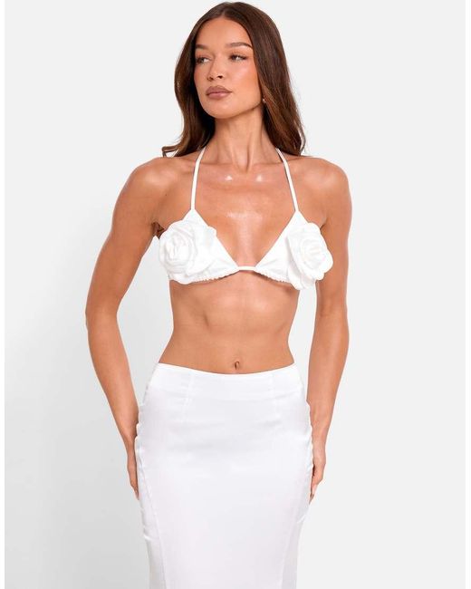 Public Desire White Bridal Bralet Top With Floral Corsage
