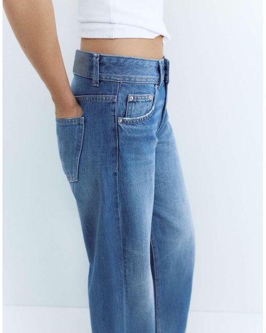 Pull&Bear Blue Low-rise Straight Leg Jeans