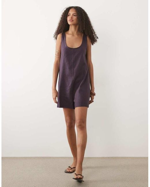 Mango Purple Linen Mix Sleeveless Romper