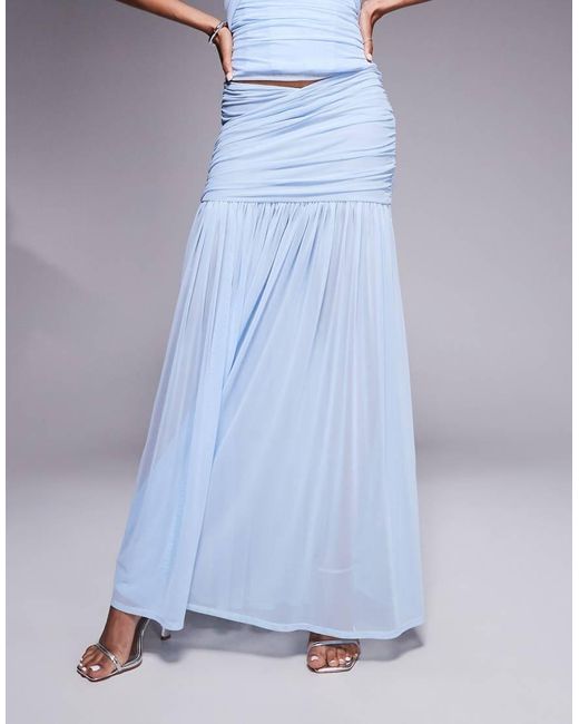 Taideux Blue Fuller Bust Maya Rushed Mesh Maxi Skirt Co-ord