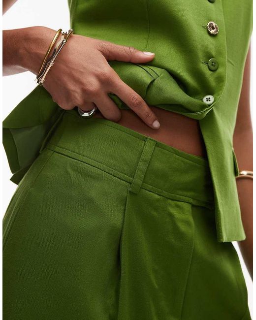 Pantalones De Sastre Verdes De Pernera Ancha Con Pinzas Para Invitada De Boda Premium De (Parte De Un Conjunto) TOPSHOP de color Green