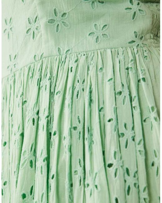 Lace & Beads Plus Green Broderie Cotton Corset Midaxi Dress