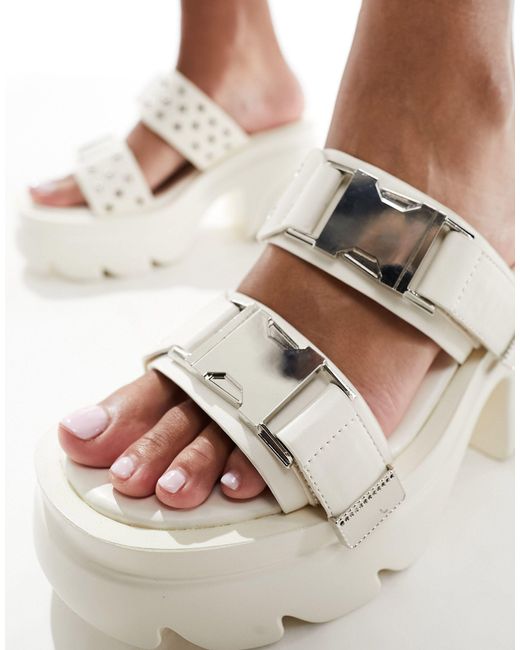 Public Desire White Yuki Chunky Sandal With Western Hardware