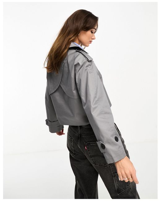 Stradivarius Oversized Cropped Trench Coat in Gray Lyst
