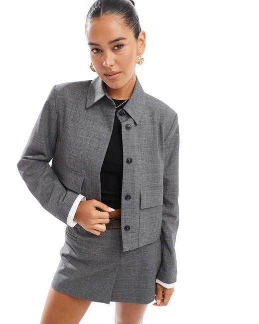 Stradivarius Gray Co-ord Cropped Tailored Jacket