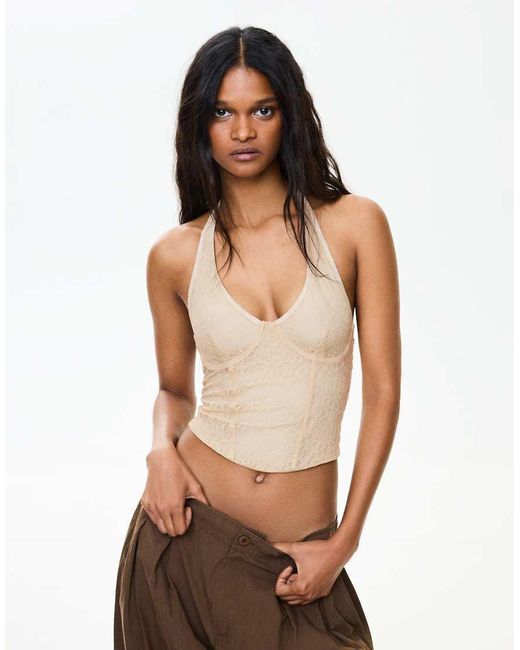 Bershka White Lace Corset Halter Top