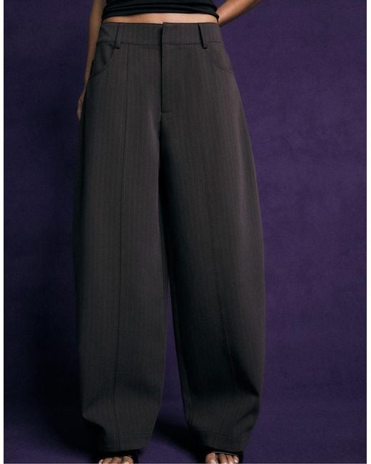 Stradivarius Blue Tailored Barrel Trousers