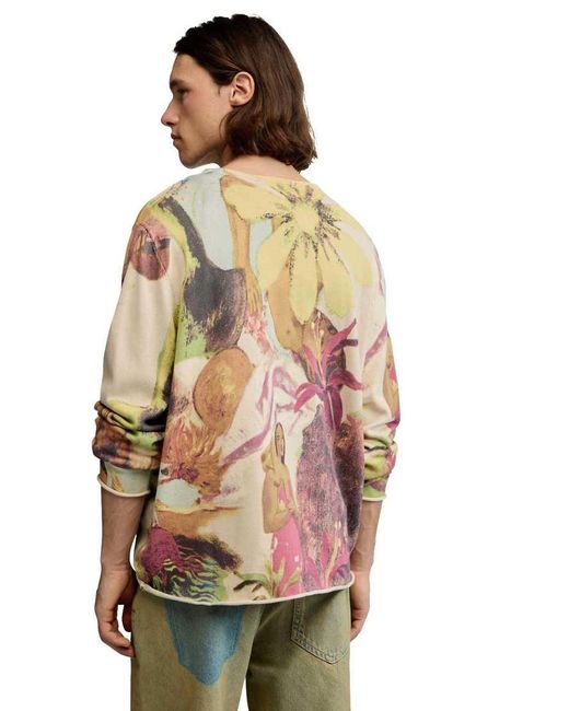 Desigual Green Gaugin Printed Sweater for men