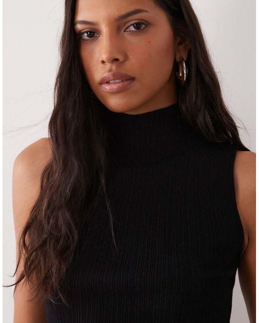 ASOS Black Varigated Knit Rib Sleeveless Funnel Neck