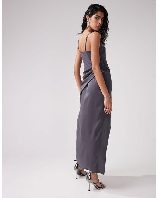 ASOS Blue Satin Cami Midi Dress With Drape Skirt